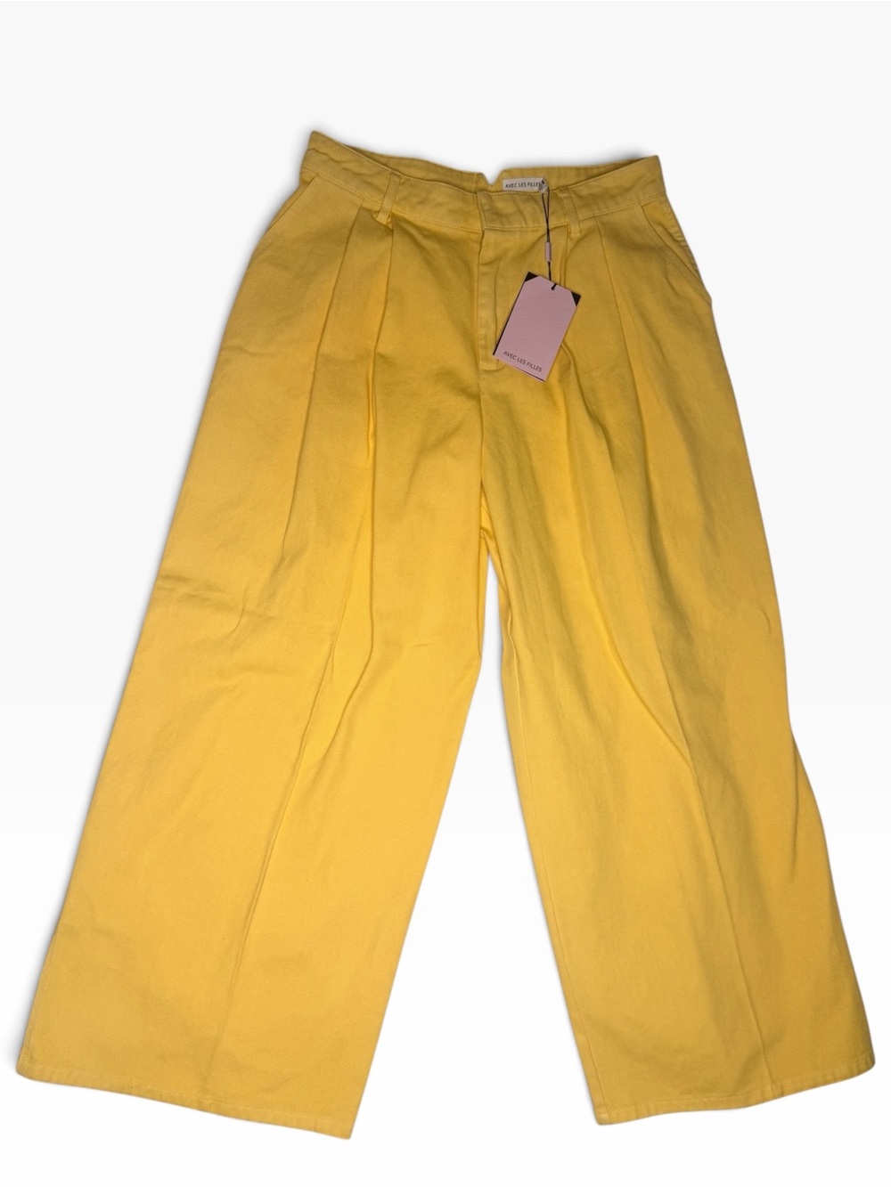 Avec Les Filles Yellow High Rise Pleated Wide Leg Pants 29 NWT